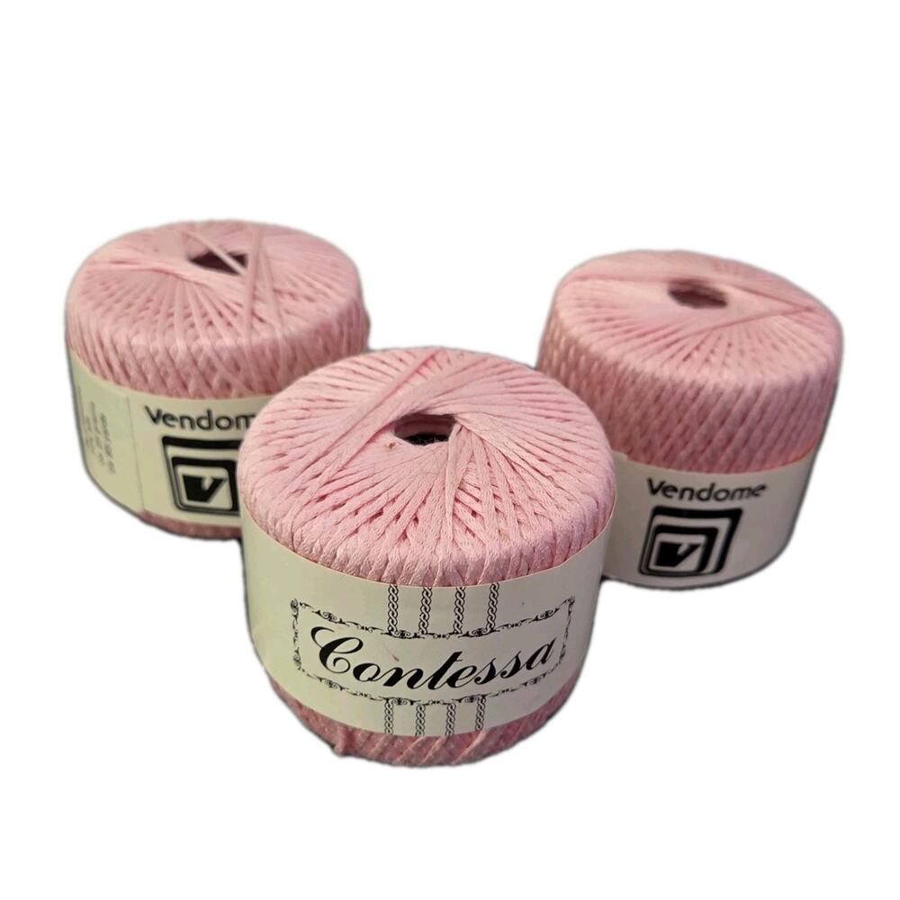 Lot 3 VTG Vendome Contessa Pink Silk Blend Yarn Italy Crochet Lace Thread